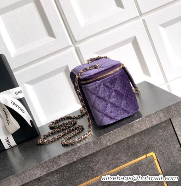 Most Popular Chanel Velvet Vanity Case with Chain and Strass Ball CH101007 Purple 2025
