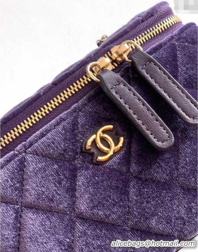 Most Popular Chanel Velvet Vanity Case with Chain and Strass Ball CH101007 Purple 2025