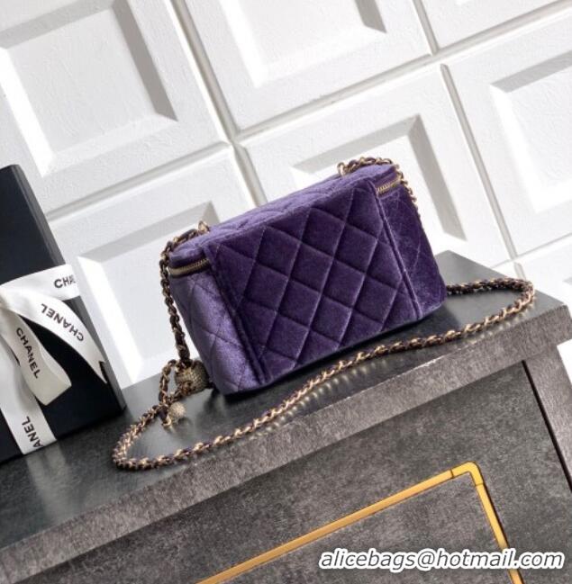 Most Popular Chanel Velvet Vanity Case with Chain and Strass Ball CH101007 Purple 2025