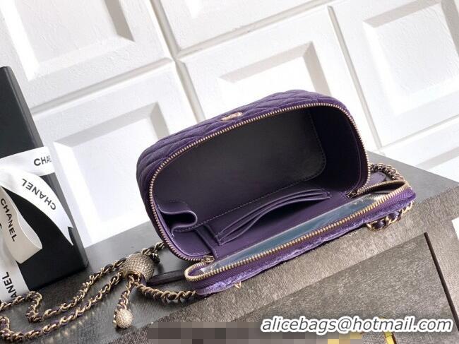 Most Popular Chanel Velvet Vanity Case with Chain and Strass Ball CH101007 Purple 2025