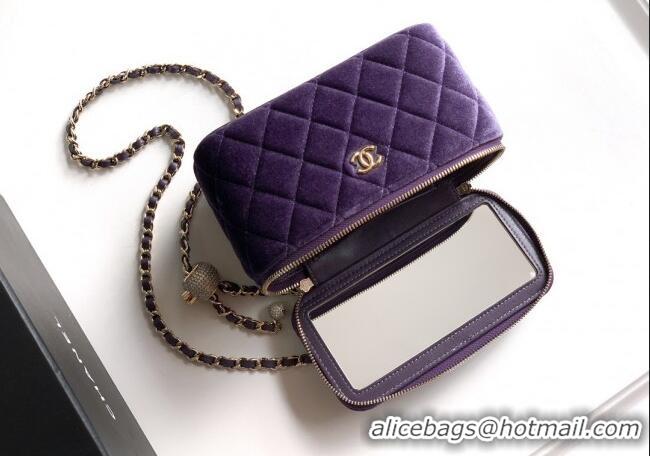 Most Popular Chanel Velvet Vanity Case with Chain and Strass Ball CH101007 Purple 2025