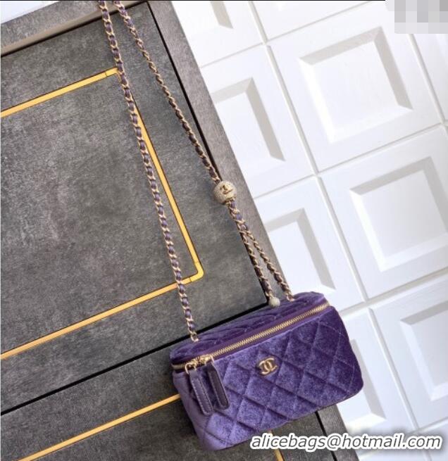 Most Popular Chanel Velvet Vanity Case with Chain and Strass Ball CH101007 Purple 2025