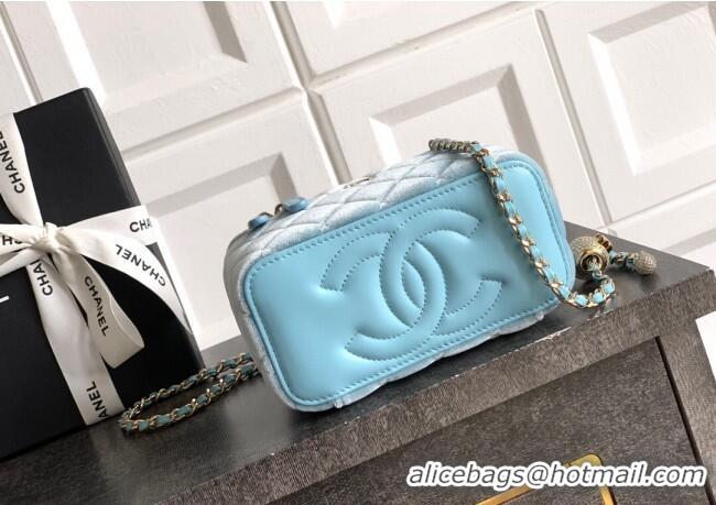 New Product Chanel Velvet Vanity Case with Chain and Strass Ball CH101007 Ice Blue 2025