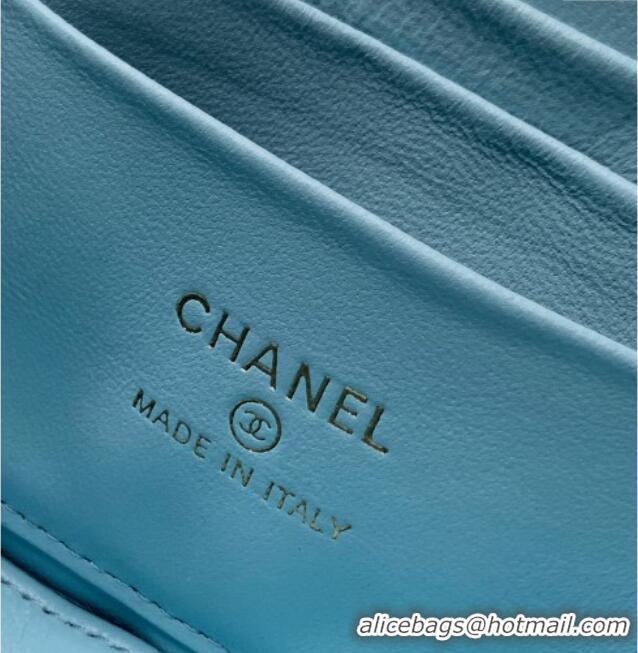 New Product Chanel Velvet Vanity Case with Chain and Strass Ball CH101007 Ice Blue 2025