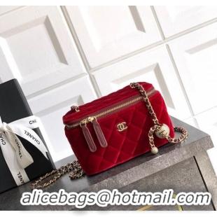 Inexpensive Chanel Velvet Vanity Case with Chain and Strass Ball CH101007 Red 2025
