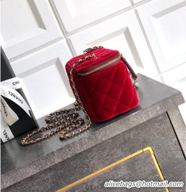 Inexpensive Chanel Velvet Vanity Case with Chain and Strass Ball CH101007 Red 2025