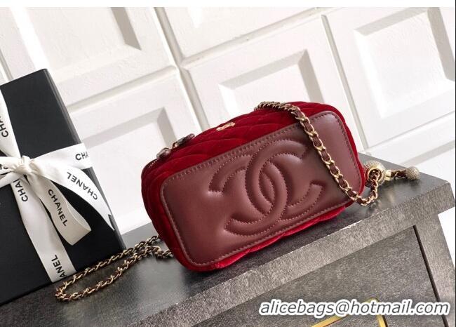 Inexpensive Chanel Velvet Vanity Case with Chain and Strass Ball CH101007 Red 2025