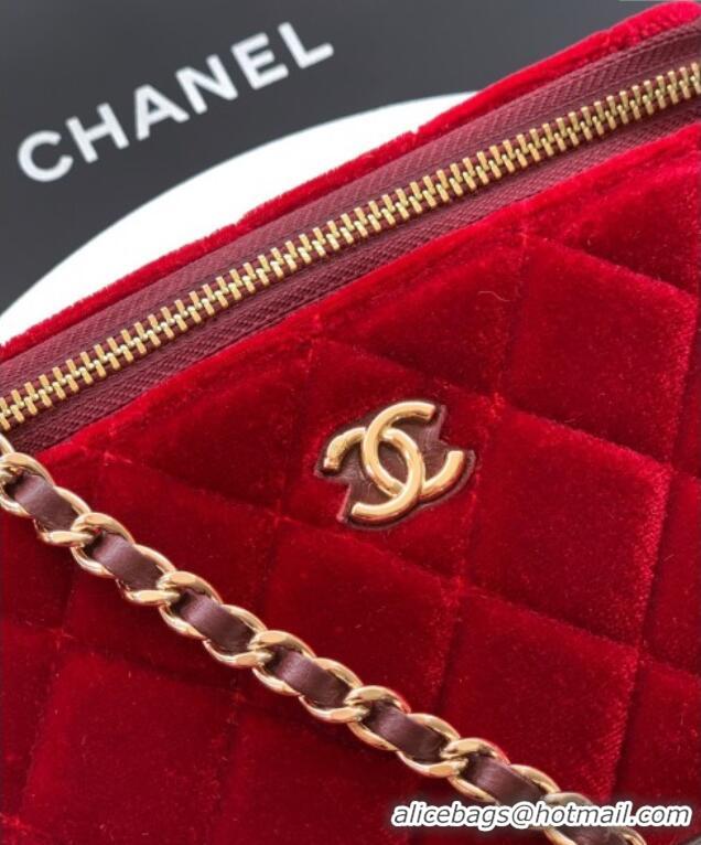 Inexpensive Chanel Velvet Vanity Case with Chain and Strass Ball CH101007 Red 2025
