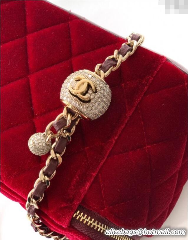 Inexpensive Chanel Velvet Vanity Case with Chain and Strass Ball CH101007 Red 2025