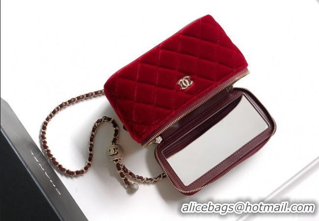 Inexpensive Chanel Velvet Vanity Case with Chain and Strass Ball CH101007 Red 2025