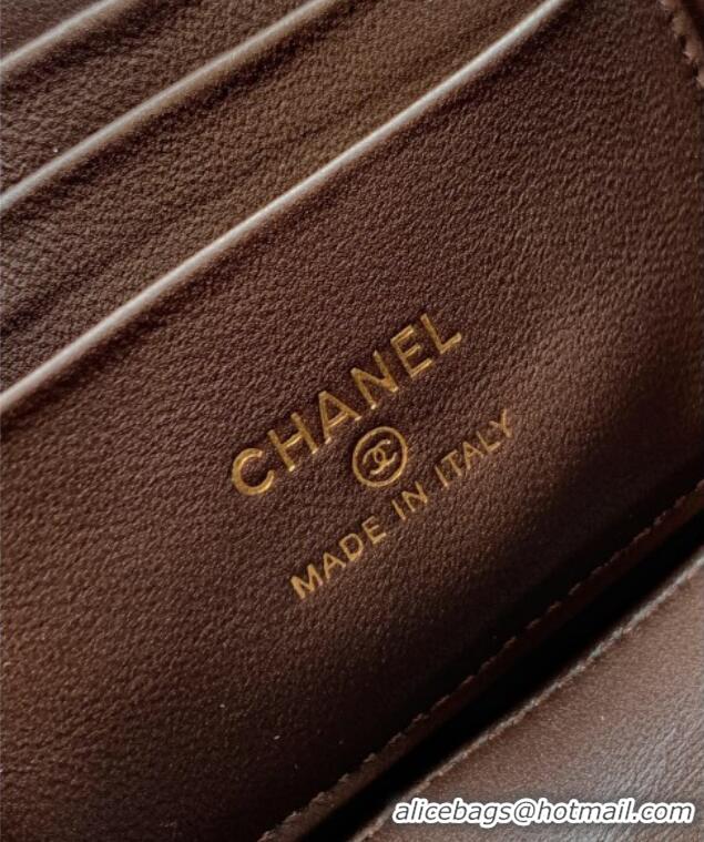 New Style Chanel Velvet Vanity Case with Chain and Strass Ball CH101007 Coffee Brown 2025