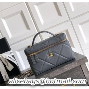 New Stylish Chanel Grained Shiny Calfskin Vanity Case with Chain and Top Handle AP4936 Steel Grey 2025