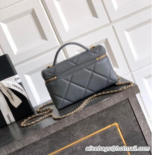 New Stylish Chanel Grained Shiny Calfskin Vanity Case with Chain and Top Handle AP4936 Steel Grey 2025