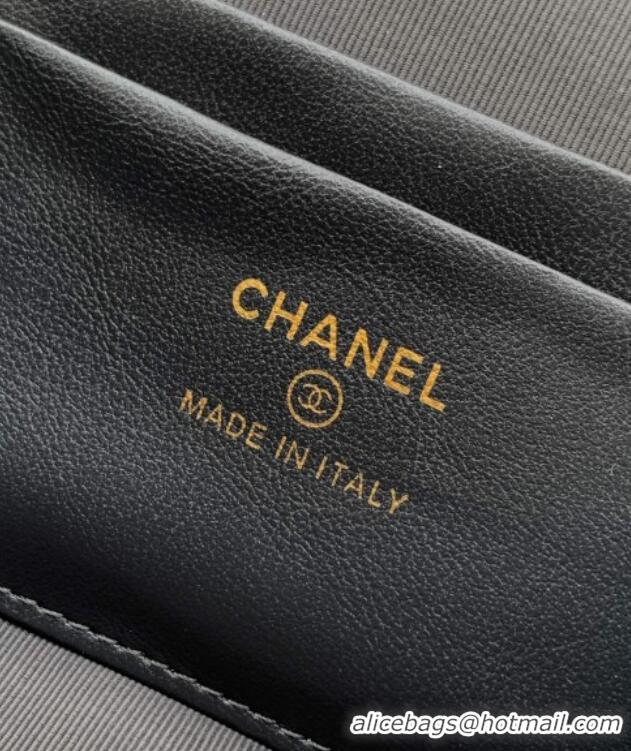 New Stylish Chanel Grained Shiny Calfskin Vanity Case with Chain and Top Handle AP4936 Steel Grey 2025