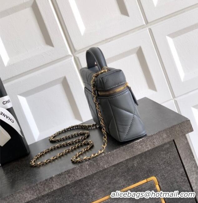 New Stylish Chanel Grained Shiny Calfskin Vanity Case with Chain and Top Handle AP4936 Steel Grey 2025