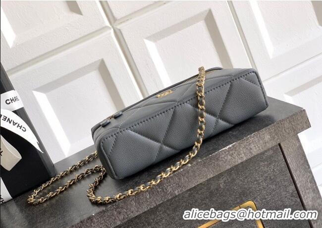 New Stylish Chanel Grained Shiny Calfskin Vanity Case with Chain and Top Handle AP4936 Steel Grey 2025