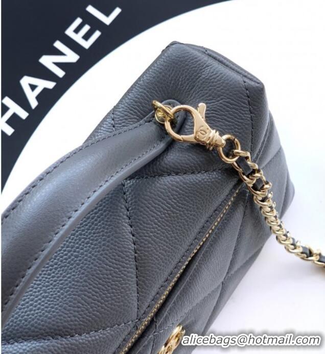New Stylish Chanel Grained Shiny Calfskin Vanity Case with Chain and Top Handle AP4936 Steel Grey 2025