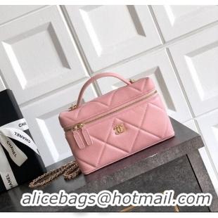 Classic Cheap Chanel Grained Shiny Calfskin Vanity Case with Chain and Top Handle AP4936 Cherry Pink 2025
