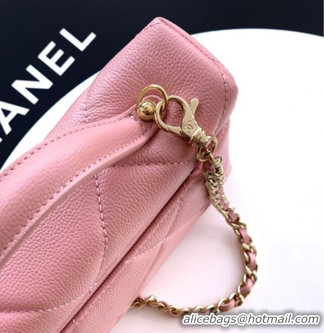Classic Cheap Chanel Grained Shiny Calfskin Vanity Case with Chain and Top Handle AP4936 Cherry Pink 2025