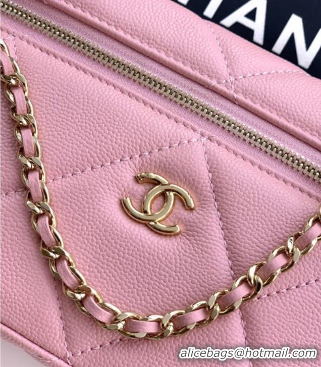 Classic Cheap Chanel Grained Shiny Calfskin Vanity Case with Chain and Top Handle AP4936 Cherry Pink 2025