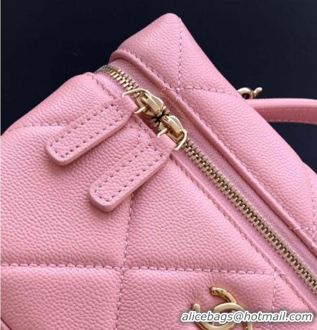 Classic Cheap Chanel Grained Shiny Calfskin Vanity Case with Chain and Top Handle AP4936 Cherry Pink 2025