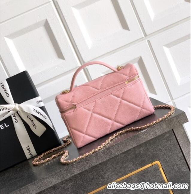 Classic Cheap Chanel Grained Shiny Calfskin Vanity Case with Chain and Top Handle AP4936 Cherry Pink 2025