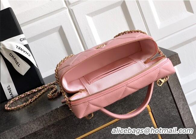 Classic Cheap Chanel Grained Shiny Calfskin Vanity Case with Chain and Top Handle AP4936 Cherry Pink 2025