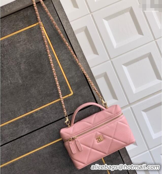 Classic Cheap Chanel Grained Shiny Calfskin Vanity Case with Chain and Top Handle AP4936 Cherry Pink 2025