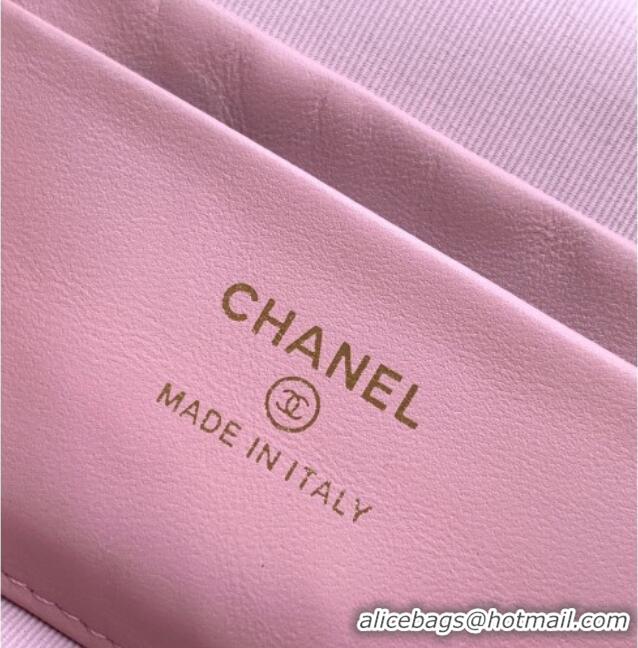 Classic Cheap Chanel Grained Shiny Calfskin Vanity Case with Chain and Top Handle AP4936 Cherry Pink 2025