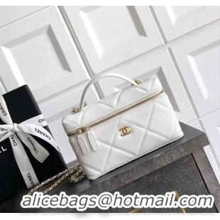 Buy Classic Chanel Grained Shiny Calfskin Vanity Case with Chain and Top Handle AP4936 White/Gold 2025