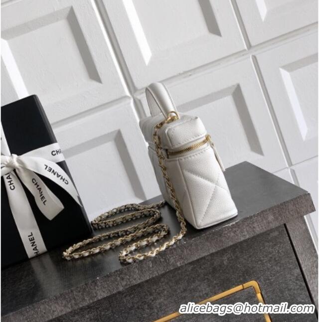 Buy Classic Chanel Grained Shiny Calfskin Vanity Case with Chain and Top Handle AP4936 White/Gold 2025