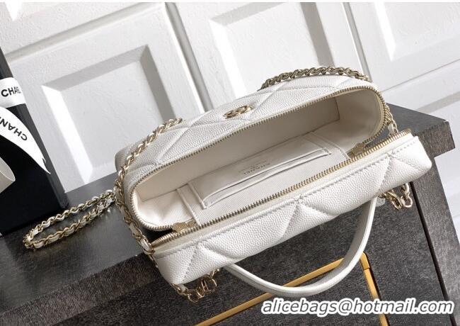 Buy Classic Chanel Grained Shiny Calfskin Vanity Case with Chain and Top Handle AP4936 White/Gold 2025