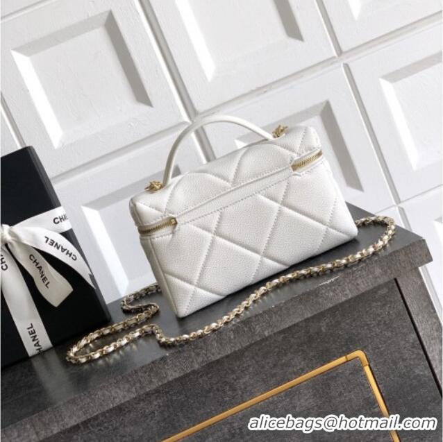 Buy Classic Chanel Grained Shiny Calfskin Vanity Case with Chain and Top Handle AP4936 White/Gold 2025
