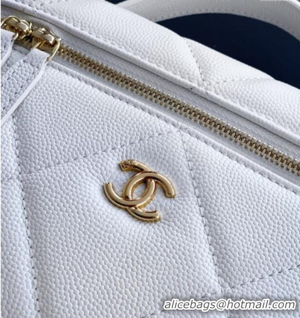 Buy Classic Chanel Grained Shiny Calfskin Vanity Case with Chain and Top Handle AP4936 White/Gold 2025