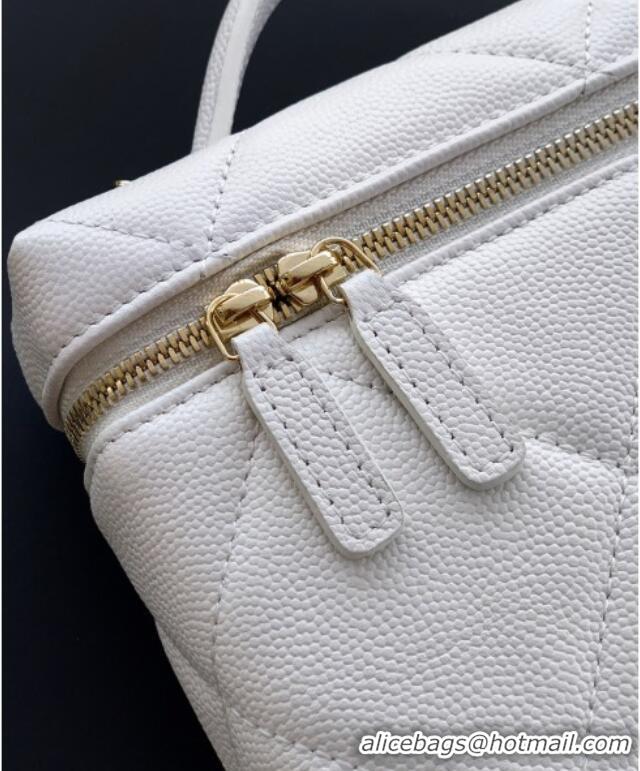 Buy Classic Chanel Grained Shiny Calfskin Vanity Case with Chain and Top Handle AP4936 White/Gold 2025