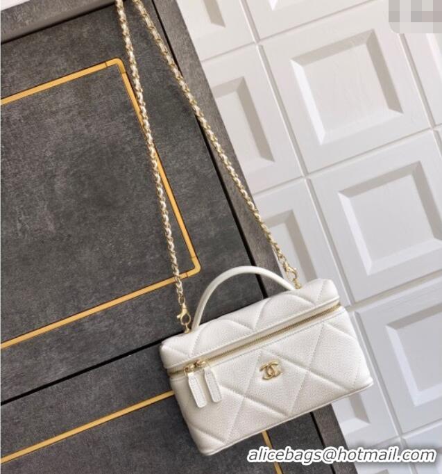 Buy Classic Chanel Grained Shiny Calfskin Vanity Case with Chain and Top Handle AP4936 White/Gold 2025