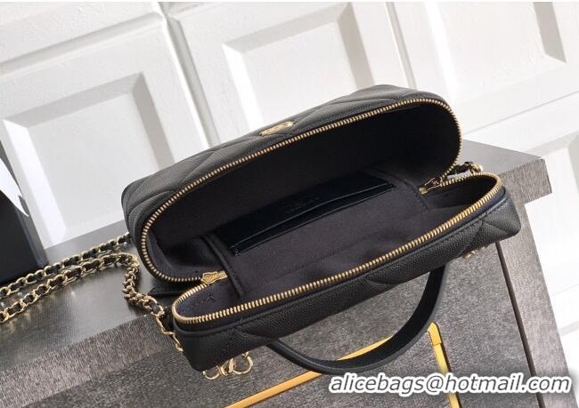 High Quality Chanel Grained Shiny Calfskin Vanity Case with Chain and Top Handle AP4936 Black/Gold 2025