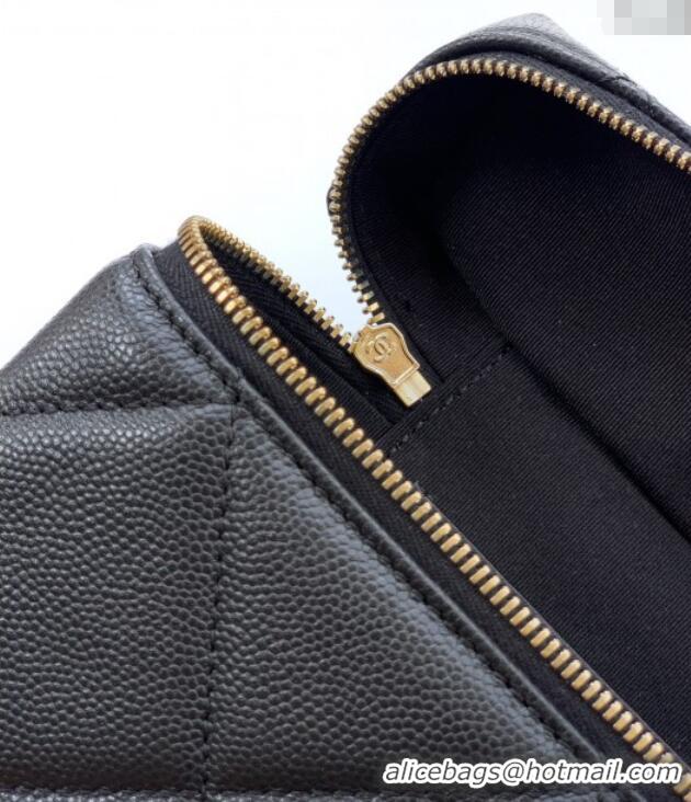 High Quality Chanel Grained Shiny Calfskin Vanity Case with Chain and Top Handle AP4936 Black/Gold 2025