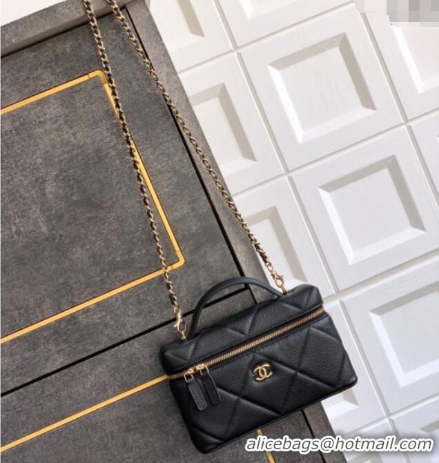 High Quality Chanel Grained Shiny Calfskin Vanity Case with Chain and Top Handle AP4936 Black/Gold 2025