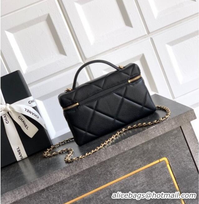 High Quality Chanel Grained Shiny Calfskin Vanity Case with Chain and Top Handle AP4936 Black/Gold 2025