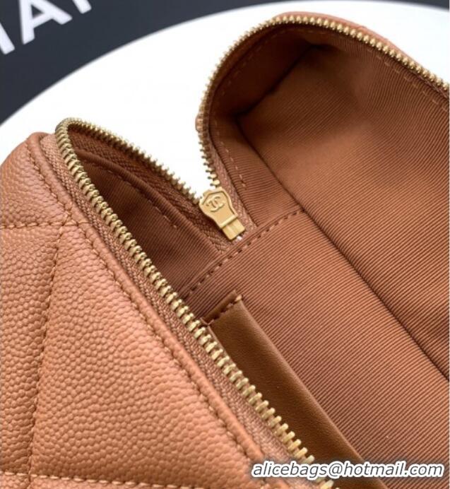 Cheapest Chanel Grained Shiny Calfskin Vanity Case with Chain and Top Handle AP4936 Caramel Brown 2025