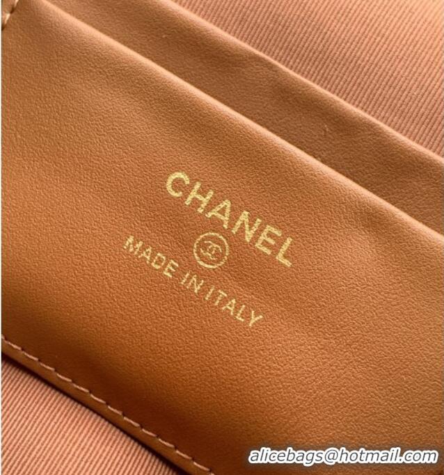 Cheapest Chanel Grained Shiny Calfskin Vanity Case with Chain and Top Handle AP4936 Caramel Brown 2025