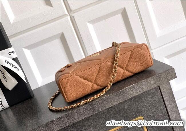 Cheapest Chanel Grained Shiny Calfskin Vanity Case with Chain and Top Handle AP4936 Caramel Brown 2025