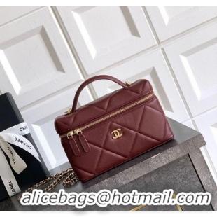 Classic Specials Chanel Grained Shiny Calfskin Vanity Case with Chain and Top Handle AP4936 Burgundy 2025
