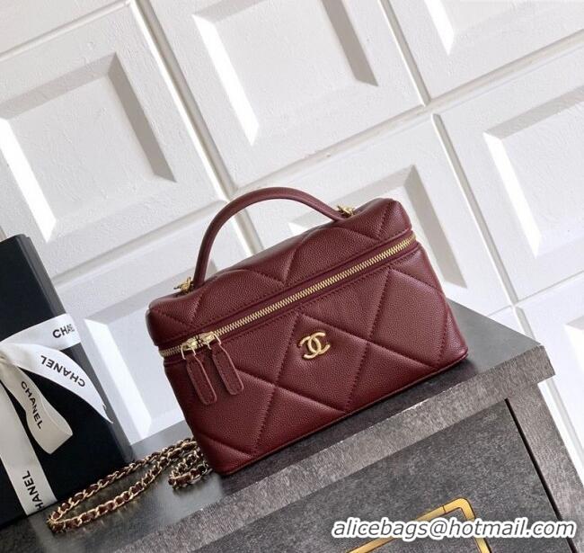 Classic Specials Chanel Grained Shiny Calfskin Vanity Case with Chain and Top Handle AP4936 Burgundy 2025