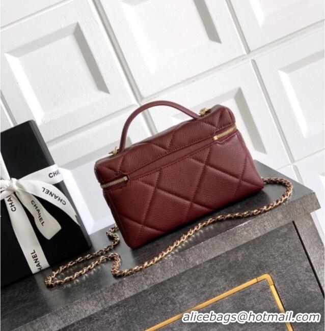 Classic Specials Chanel Grained Shiny Calfskin Vanity Case with Chain and Top Handle AP4936 Burgundy 2025