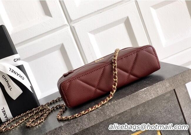 Classic Specials Chanel Grained Shiny Calfskin Vanity Case with Chain and Top Handle AP4936 Burgundy 2025