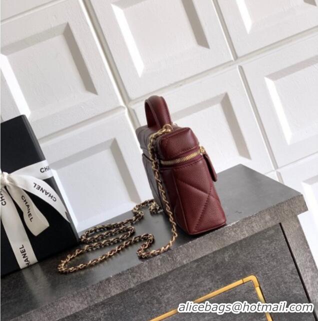 Classic Specials Chanel Grained Shiny Calfskin Vanity Case with Chain and Top Handle AP4936 Burgundy 2025