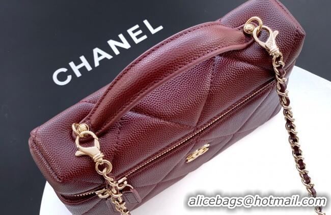 Classic Specials Chanel Grained Shiny Calfskin Vanity Case with Chain and Top Handle AP4936 Burgundy 2025