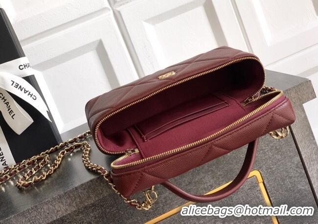Classic Specials Chanel Grained Shiny Calfskin Vanity Case with Chain and Top Handle AP4936 Burgundy 2025